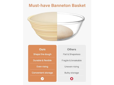 سلال البانون المستطيلة والدائرية للخبز بقياس 10 بوصات بيضاوية مبطنة بالخوص 7 سلال